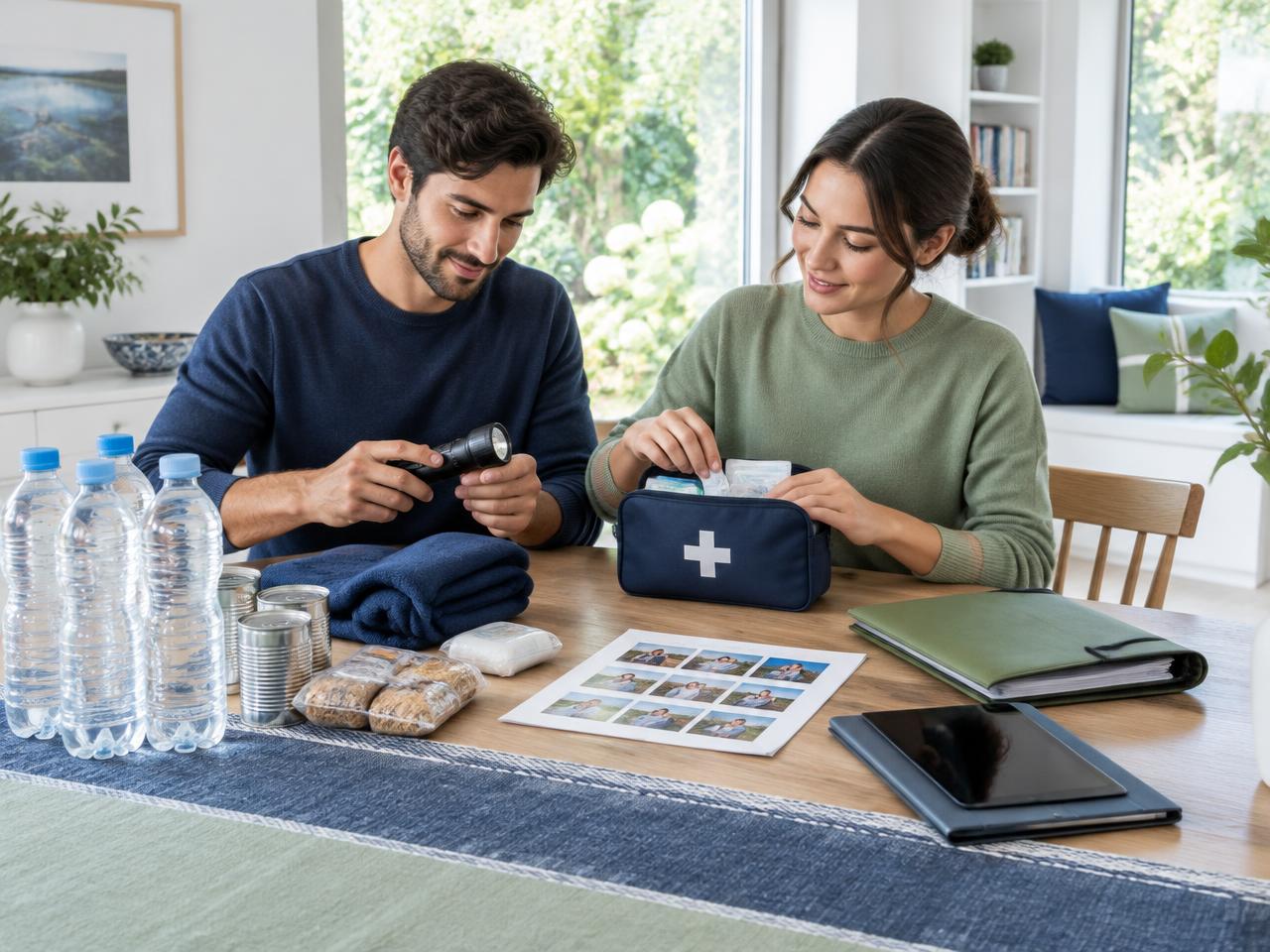 A couple prepares health essentials and family records