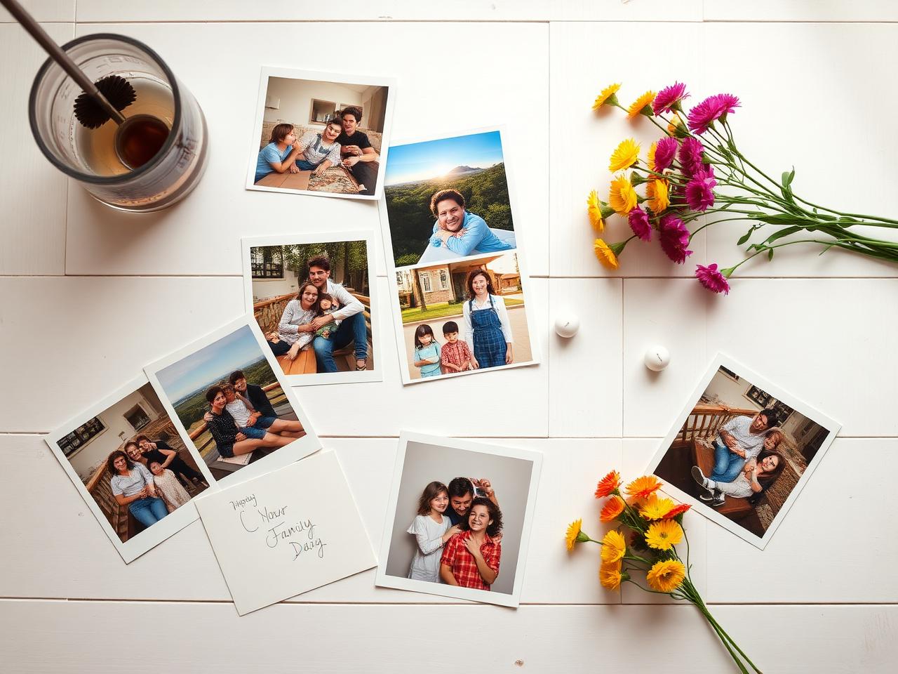 Family photos, letters, and keepsakes on a table